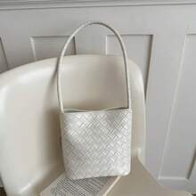 Vintage Woven Shoulder Bag For Women, Fashion Bucket Handbag With Designer Style - Silver - View 9