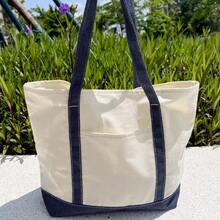 1/4/8pcs 17.7x12.6x5.9inch Large Capacity Natural Color Contrast Color Canvas Multi-Piece Set, Wedding Bachelorette Party SPA Gift Tote Bag, Travel Storage Bag, Shopping Bag, Mommy Bag, Beach Bag, Suitable For Wedding Theme Party, DIY Personalized Painting Embroidery Heat Transfer Tote Bag, Bright Color With Front Phone Fashion Glasses Pocket Large Shoulder Bag - View 5