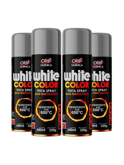 Kit 4 Tintas Spray Alta Temperatura Prata Roda Escapamento Motor Forno Fogão Churrasqueira