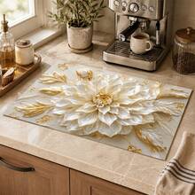 1pc Elegant 3D Floral Pattern Diatomaceous Earth Absorbent Mat, Non-Slip Heat-Resistant Absorbent Mat, Suitable For Kitchen Countertop, Coffee Machine, Tableware, Home, Cafe, Bar, Party Decoration, Placemat Gift - Multicolor - View 3