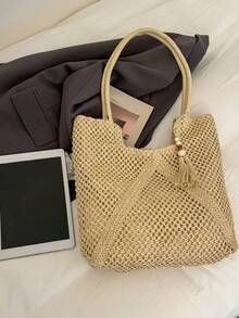 Fashionable Large Capacity Woven Women's Tote Bag - Beige - View 7
