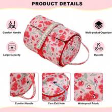 1 Set Printed Yarn Storage Bucket Bag + Crochet Storage Roll Bag, Multi-Pocket Portable Knitting Tool Tote Bag, Storage For Handmade DIY Sewing And Knitting Supplies, Suitable For Home Or Travel - Yarn Storage - View 4