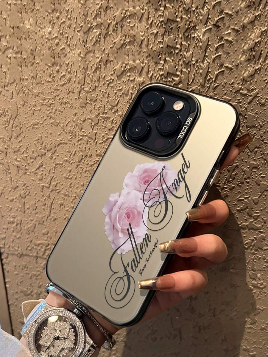 墮落天使粉紅玫瑰印花手機殼，適用於 iPhone 17/17 Pro/17 Pro Max/16/16 Pro/16 Pro Max/15/15 Pro/15 Pro Max/14/14 Pro/14 Pro Max/13/13 Pro/13 Pro Max/12/12 Pro/12 Pro Max/11/11 Pro/11 Pro Max