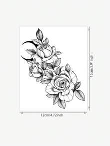 1 buah Stiker Tato Sementara Pola Mawar & Bulan Sabit Garis Seni Stipple Herbal, Desain Tato Palsu Realistis, Cocok Untuk Perjalanan, Festival Musik, Bermain Game, Hadiah Wisuda, Bertahan 7-14 Hari - Hitam - View 2