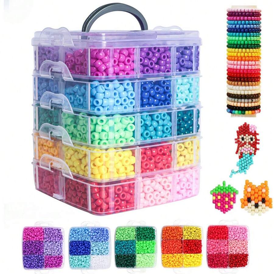 30/4800/5300/6000 buc. mărgele acrilice multicolore în formă de potcoavă 9x6mm, kit pentru confecționarea brățărilor - perfect pentru realizarea bijuteriilor, brățări, împletit păr și proiecte DIY - include cutie organizatoare, accesorii de artizanat, mărgele pentru bijuterii, cutie de depozitare pentru mărgele