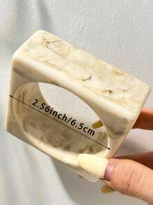 1pc Wide Asymmetric Geometric Resin Bangle With Marble Pattern Shell And Rivet Design, Stackable Fashionable Charming Women's Accessory Suitable For Daily Wear Jewelry - Multicolor D - View 8