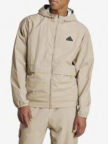 Adidas Logo Print Comfortable Lightweight Hooded Long-Sleeve Jacket, Men's, Beige - Beige - View 1