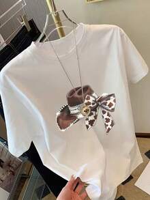 Women's Western Denim Print Top | Round Neck, Loose & Comfortable, Versatile, Casual - Summer Clothing - White Top - White - View 9