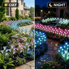 4pcs Purple Lily Solar Garden Lights, Larger Lily Flowers, 7 Color Gradient Outdoor Solar Lights - Larger Solar Panel, Smart Light Sensor Auto On At Dusk And Auto Off At Dawn, Suitable For Yard Garden Decoration, Gift For Mom, Gift For Garden Lovers - Lily - View 7