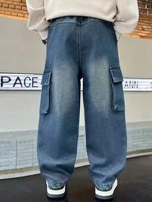 Quần jeans denim ống đứng túi hộp phong cách thường ngày mới 2026 cho bé trai, quần dài trẻ em - Rửa trung bình - Xem 7