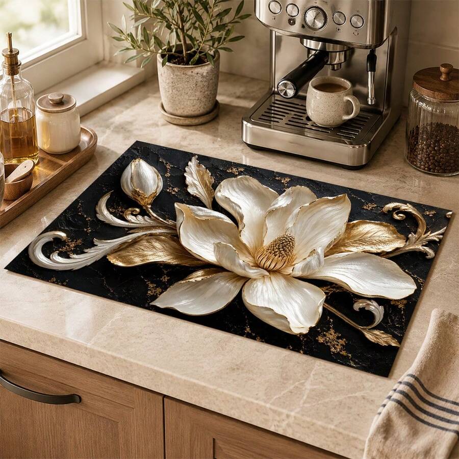 1pc 3D Floral Pattern Diatomaceous Earth Absorbent Mat, Non-Slip Heat-Resistant Water-Absorbing Pad, Suitable For Kitchen Countertop, Coffee Machine, Tableware, Home, Cafe, Bar, Party Decoration, Placemat Gift - Multicolor - View 1