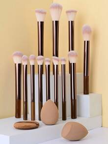 12-Piece Long Handle Makeup Brush Set - Professional Makeup Brushes, Complete Set Of Powder Brush, Eyeshadow Brush, Blush Brush - Multicolor - View 12