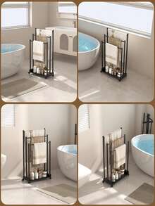 1pc 3-Tier Towel Rack With Storage Function - Freestanding, With Wheels - Heavy Duty Base, Sturdy Structure, Suitable For Various Sizes Of Towels, Bath Towels, Bathrobes, Ideal For Bathroom, Guest Room Use - Multicolor - View 6