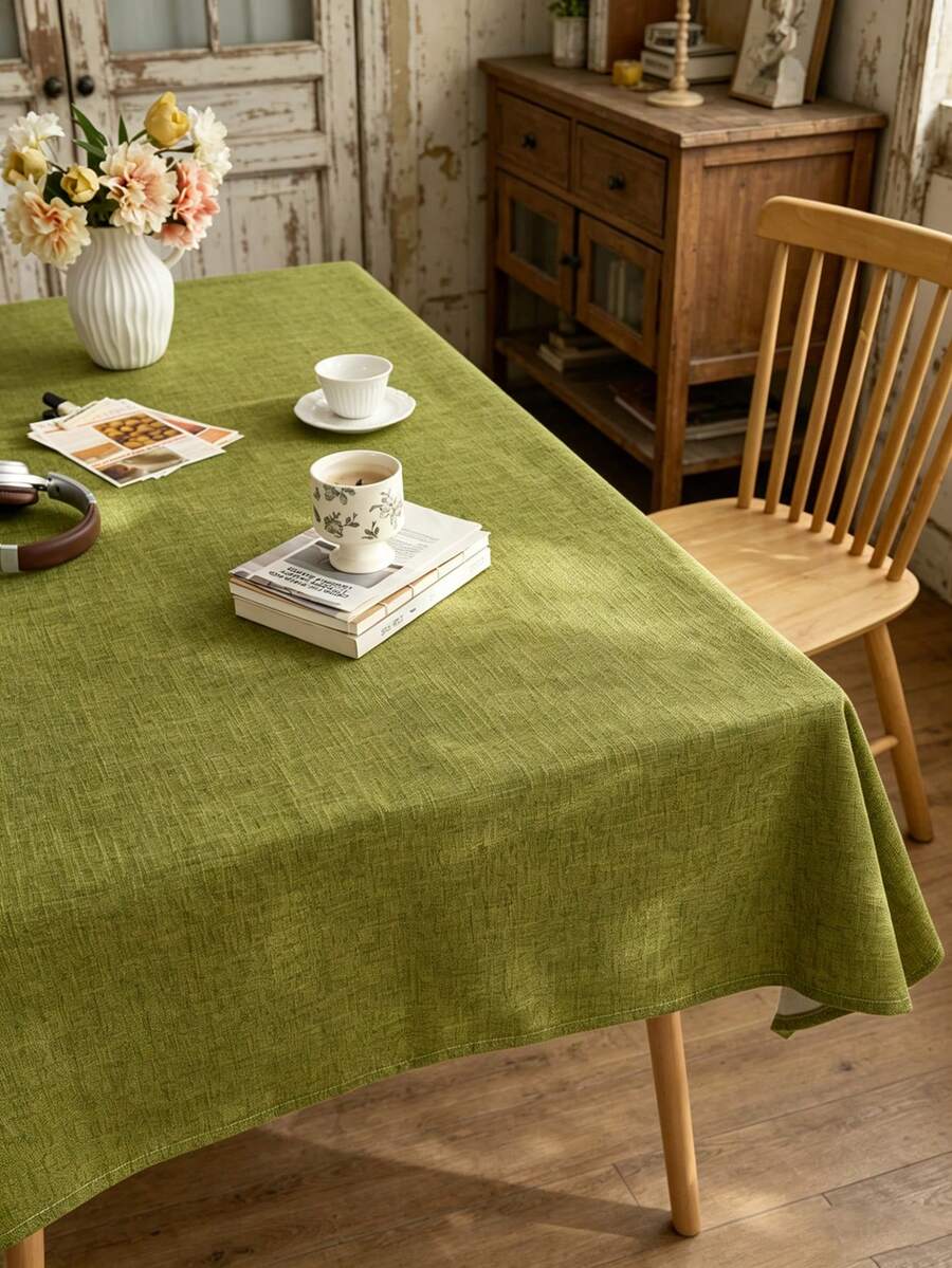 1pc Nordic Style Olive Green Rectangular Tablecloth - Linen-Like Fabric, Rectangular Design, Perfect For Kitchen/Dining Room Decor, Garden Tea Party, Family Gathering And Casual Outdoor Dining. Outdoor Movie Night, Indoor Dining Table Decor, Party Table Setting
