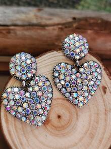 1 Pair American Western Style Rhinestone Heart & Star Earrings, Distressed Silver Vintage Stud Earrings, Niche Personalized Ear Jewelry - Earring - View 19