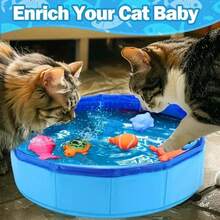 1 Peça Piscina Dobrável para Gatos com 6 Brinquedos de Piscina com Tema Oceânico que Apitam, Material de Silicone Macio, Essencial para Resfriamento de Gatos no Verão, Uso Interno/Externo, Sem Bateria Necessária, Piscina de Brinquedo Interativa em Formato de Peixe para Gatos - Multicolorido - Visão 5