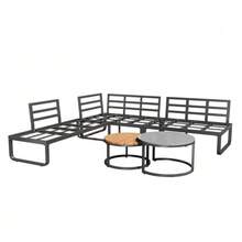 Garden Furniture Set (4-5 Seats), 2 Stackable Coffee Tables, Galvanized Iron Frame, Comfortable Garden Furniture, Grey Seat Cushions And Pillows Included, Adjustable Feet - Grey - View 8