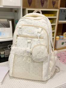 大容量防水 PVC 透明双口袋扣背包，适合女士，便携式多口袋学院风学生书包，带小圆包，适合上学、通勤、旅行、返校季 - 彩色 - 查看 16