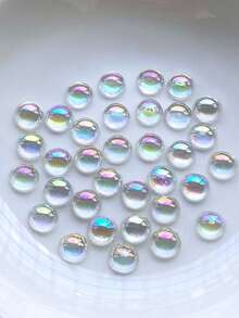 200pcs 8mm Transparent Semi Circle AB Acrylic Flat Bottom Rhinestone Nail Art Clip DIY Craft Decorative Accessories - Color - View 7