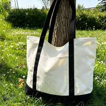 1/4/8pcs 17.7x12.6x5.9inch Large Capacity Natural Color Contrast Color Canvas Multi-Piece Set, Wedding Bachelorette Party SPA Gift Tote Bag, Travel Storage Bag, Shopping Bag, Mommy Bag, Beach Bag, Essential For Wedding Theme Party - Beige Color Blocking - L - View 18