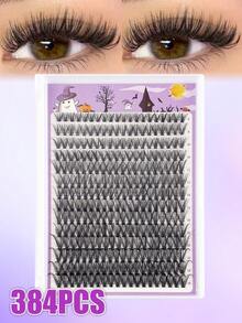 384 piezas Pestañas postizas con rizo D, Kit DIY de extensión de pestañas, Juego de extensiones de pestañas postizas negras gruesas extra largas, Juego de pestañas postizas negras para maquillaje diario, Kit DIY para el hogar de pestañas individuales mixtas de 8-18mm - Ver 2