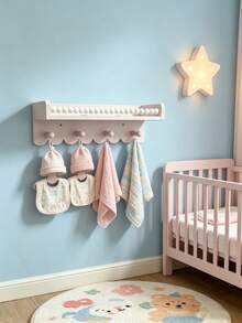 12//3pcs Wavy Edge Wooden Floating Shelves With Beaded Hanging Rod And 4 Hooks, Baby Room Wall Storage Rack, Suitable For Bibs, Hats And Decorations - Multicolor - View 11