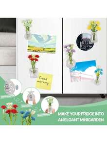 Mini Flower Vase Fridge Magnet, Micro Magnetic Vase, Refrigerator Decoration Vase, Bedroom, Living Room, Bathroom, Kitchen Decor, Random Flower Gift With Vase Purchase - View 3