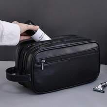 Double Layer PU Leather Travel Makeup Bag, Men's Handheld Multifunctional Storage Bag, Suitable For Travel - Multicolor - View 10