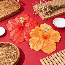 20/40/60 Peças, Guardanapos em Formato de Flor de Hibisco Havaiana, 2 Camadas, Descartáveis, Estampa de Hibisco Vermelho e Laranja, Suprimentos de Mesa para Aloha Luau, Churrasco de Verão, Decorações para Festa na Piscina e Luau, Churrascos na Praia, 13*13 Polegadas - Visão 2