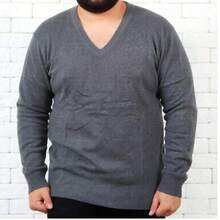 Plus Size Men's Winter Sweater/Blouse With V-Neck, Sizes G1-G4 - Dark Grey - View 1