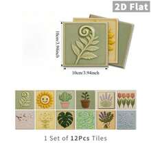 Holiday Gift, 2D Flat Tile Stickers | Waterproof Wall Art Pastel Flowers Cactus Sun And Shell Plant Patterns, Perfect For Home Bathroom Dorm Decor, Glossy, Beautiful Stickers - Flower Cactus Tile Stickers - View 2