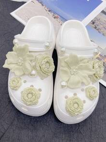 14er Set Vintage einfarbige 3D Blumen PVC Schuh-Charms Barock Rose Clog Schuh-Schnallen DIY Dekoration Kunstperlen Schuh-Clips - Verschiedenfarbig - Übersicht 6