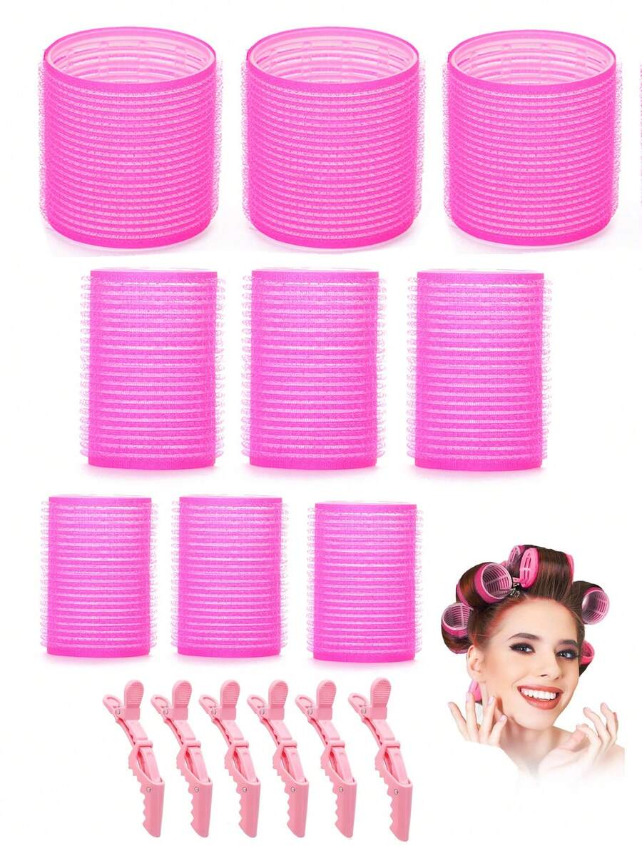 Bobes de Cabelo Tamanho Grande com Clipes de Jacaré Grandes, Enrolador Autoadesivo Adequado para Cabelos Longos/Médios/Curtos e Franjas, Ferramenta DIY para Enrolar Cabelo - Multicolorido - Visão 1