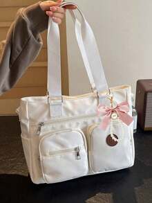Solid Color Fashionable Versatile Simple Portable Adjustable Shoulder Strap Crossbody Bag Suitable For Going Out Dating Shopping Daily Commuting. - White - View 8