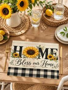 1 pieza Camino de mesa con patrón de girasol a cuadros amarillo & blanco, estilo campestre, decoración del hogar y cocina, 1 pieza camino de mesa, 4 piezas manteles individuales, 1 pieza funda de almohada, juego de camino de mesa & manteles individuales, múltiples combinaciones de productos disponibles, decoración del hogar suministros para fiestas interiores & exteriores, decoración de habitación. Adecuado para decoración del hogar y cocina en primavera & verano y decoración de fiestas - Multicolor - Ver 6