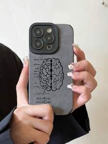 1個灰色仿皮革紋理大腦線條藝術印花手機殼，全覆蓋鏡頭防摔保護軟殼，適用於 11/11PRO/11promax/12/12PRO/12promax/13/13promax/14/14PRO/14promax/15/15PRO/15paomax//16/16PRO/16pamx/17/17PRO/17PROMAX所有系列Apple機型，情侶與好友的百搭保護殼禮物 - 深灰色 - 查看 5