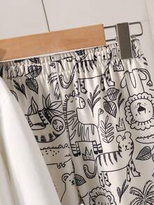 2pcs/Set Autumn Baby Boy Newborn Animal Print Long Sleeve Sweatshirt & Letter All-Over Print Long Pants Set, Bear Zebra Tiger Cartoon All-Over Print Pattern, Slightly Elastic, Suitable For Baby Newborn Daily Wear, Great Gift - White - View 5