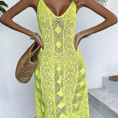 Robe de vacances pour femmes avec design ajouré et bretelles vert néon
