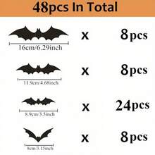 48Pcs 3D Black PVC Bats, Halloween Wall Decor For Party Bar Home Spooky Atmosphere - Black Bat - View 4