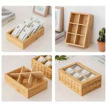 Bamboo Tea Storage Organizer With Lid – 6 Compartment Multi-Functional Box For Tea Bags, Coffee Pods & Loose Leaf, See- For Easy View, Space Saving - Natural Wood Color - View 10