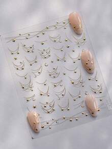 1sheet Gold Foil Nail Stickers French-Style Luxury Metallic Color Three-Dimensional Nail Stickers For Decorating A Star-Shaped Necklace And Small Accessories Self Adhesive Nails Decals - Gold - View 2