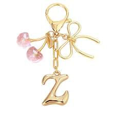 1Pc Initial Keychain, Coquette Cherry Bow Charm Pendant, Y2K Aesthetic Resin Keyring For Backpack Car, Cute Gift For Her Women Girls - Multicolor - View 3