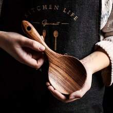 COOKDEVIL 3-Piece Wooden Cooking Kitchen Utensils Set, Natural Wood Spoon, Stir-Fry Spatula, Rice Scoop And Non-Stick Pan Spatula, Durable And Stylish Kitchen Tools - Wood Color - View 5
