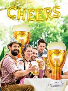 8pcs Beer Theme Aluminum Foil Balloon Set, Includes Beer Balloons And "CHEERS" Balloon Banner, Suitable For Beer Festival Party Decoration, Birthday Party, Holiday Party, Beer Theme Party, Bar Decoration, Munich Oktoberfest Party Supplies - Multicolor - View 6