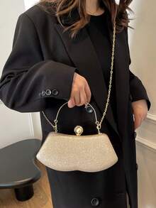 Premium Evening Clutch Bag With Pearl Clasp Design, Handheld And Crossbody Dual-Use Party Bag - Gold - View 9