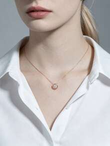 XUJIA 1pc Rose Gold 1ct Moissanite Bubble Necklace For Women, 925 Sterling Silver Moissanite Necklace, 6.5mm Round Bezel Inlaid Pendant, Adjustable 18"+2" Chain - PMO-078R - View 5