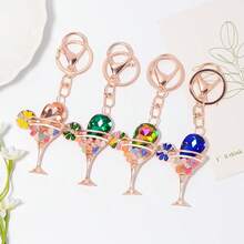 1pc Fresh Cocktail Glass Zinc Alloy Keychain, Multi-Color Rhinestone Key Ring, Suitable For Back To School Students - Multicolor - View 2