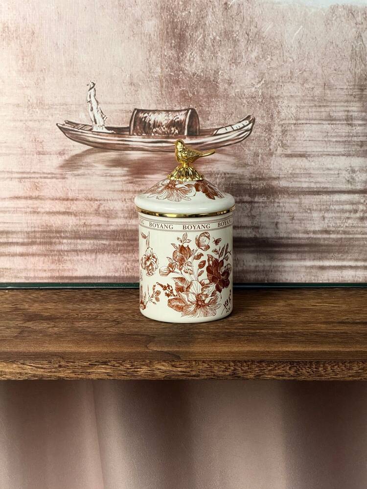 SummitPulse 1 Set, Luxury Bird Decor Enamel Ceramic Canister With Lid, Home/Office Tea/Coffee/Spice Storage Jar, Holiday/Birthday Gift For Elders And Relatives - View 20