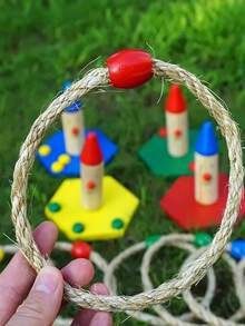 Juego de lanzamiento de aros con cuerda de cáñamo para exteriores (1/3/5 unidades), ideal para actividades escolares (color aleatorio). - Multicolor - Ver 1