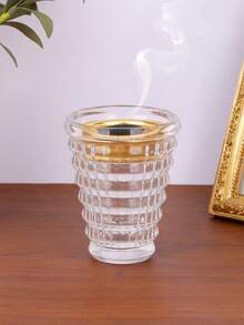 1pc Plaid Glass Lined Gold Incense Burner. Modern Luxury Fragrance Diffuser. Glass Teacup Shaped Incense Holder. Suitable For Home Decor, Patio, Balcony, Outdoor Space, Indoor Tabletop, Windowsill, Homestay, Cafe, Etc. - Multicolor - View 6